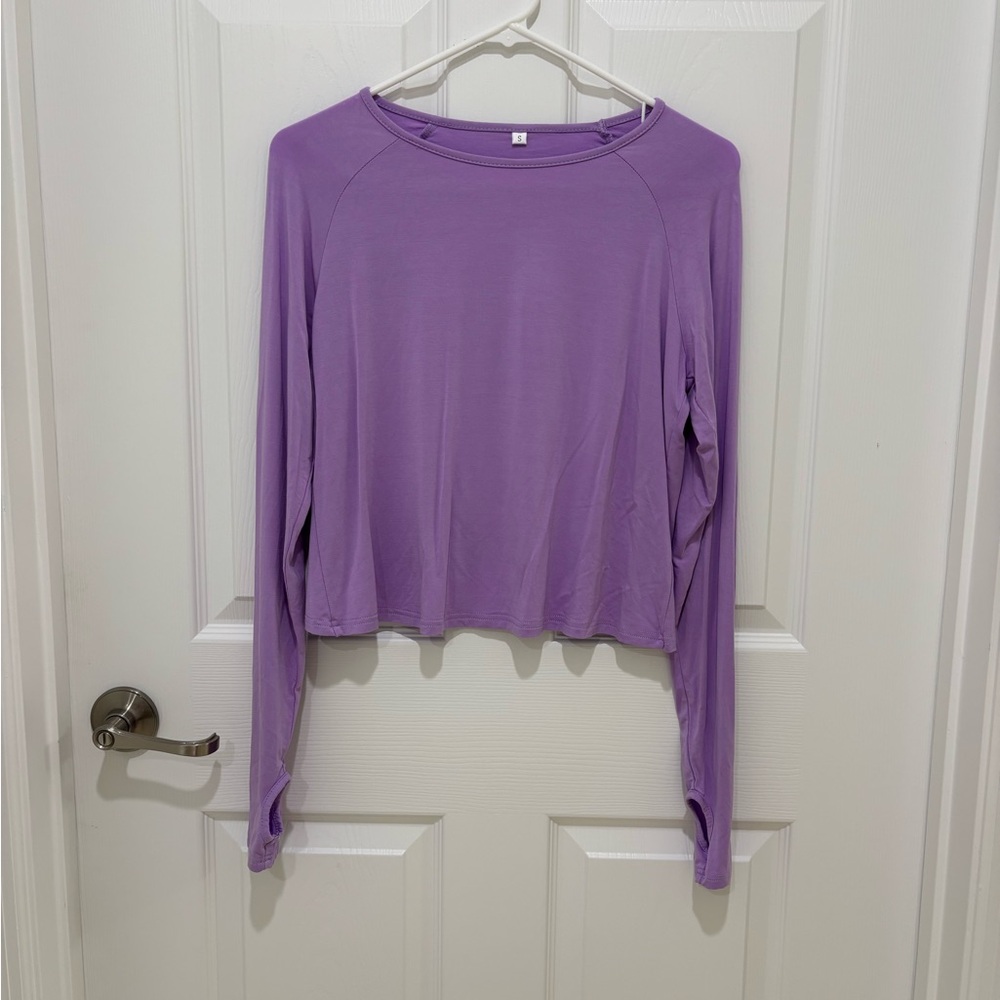 Lavender / Lilac Long Sleeve Women's athletic leisure wear crop Top